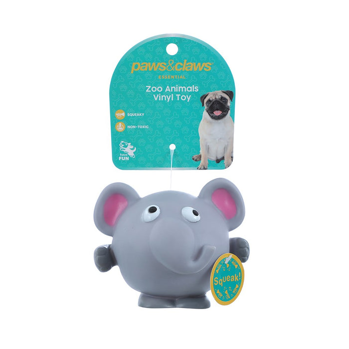 Paws & Claws VINYL ZOO ANIMALS SQUEAKY PET TOY 11X9CM