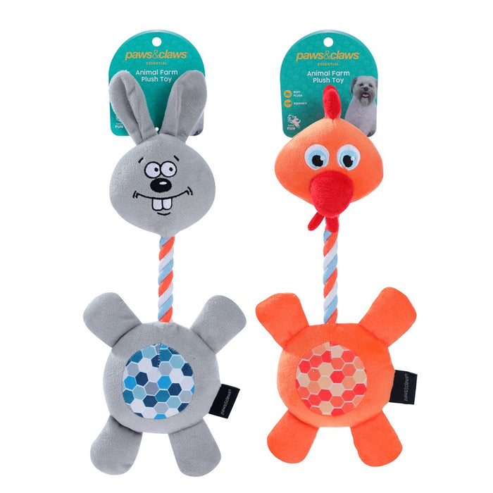 Paws & Claws PLUSH FARM ANIMALS W/ SQUEAKER PET TOY 31-35CM