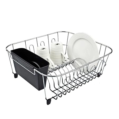 SMALL DISH DRAINER CHR/PVC W/CADDY 36.5 X 32.5 X 14.5CM BLACK