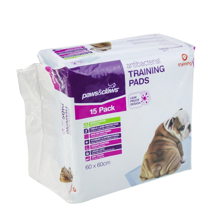 Paws & Claws TRAINING PADS 15PK ANTIBACTERIAL 60X60CM