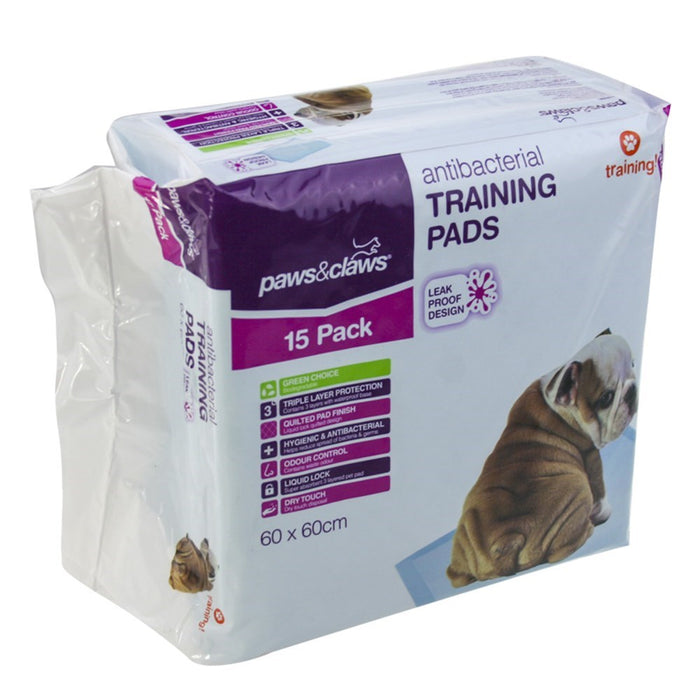 Paws & Claws TRAINING PADS 15PK ANTIBACTERIAL 60X60CM