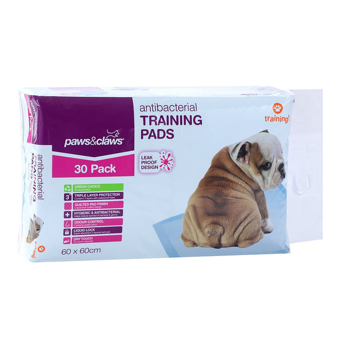 Paws & Claws TRAINING PADS 30PK ANTIBACTERIAL 60X60CM