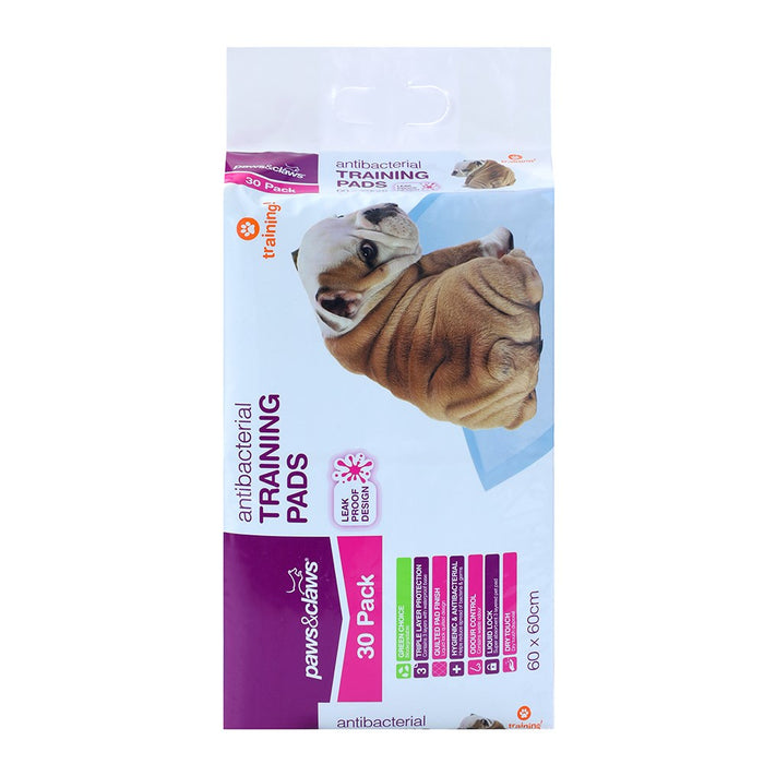 Paws & Claws TRAINING PADS 30PK ANTIBACTERIAL 60X60CM