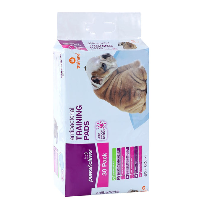 Paws & Claws TRAINING PADS 30PK ANTIBACTERIAL 60X60CM