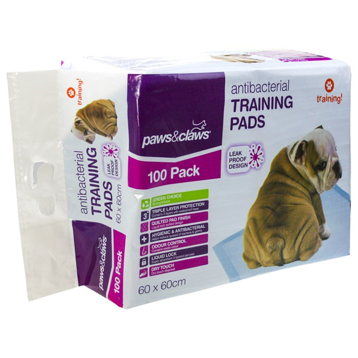 Paws & Claws TRAINING PADS 100PK ANTIBACTERIAL 60X60CM