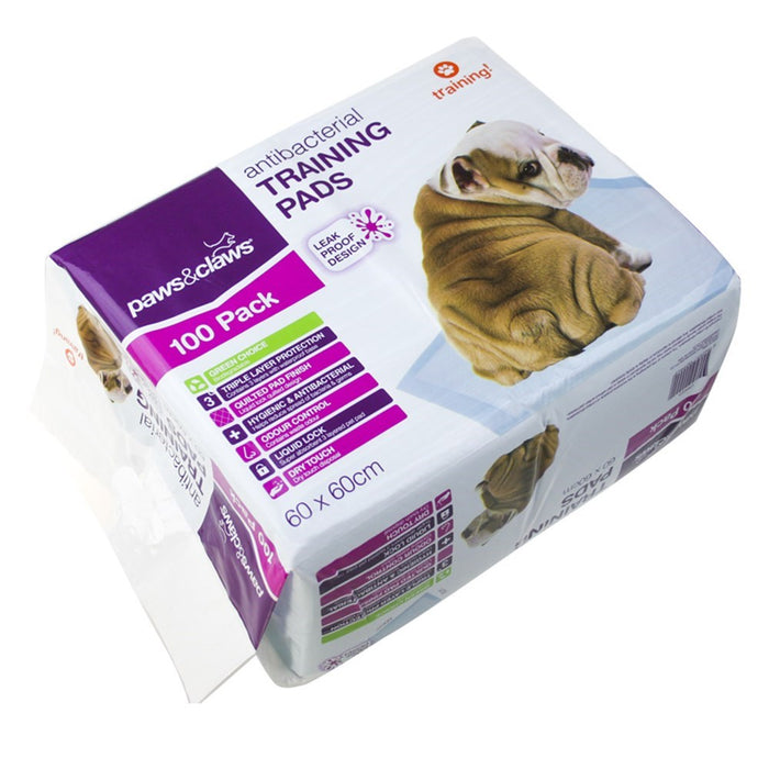 Paws & Claws TRAINING PADS 100PK ANTIBACTERIAL 60X60CM