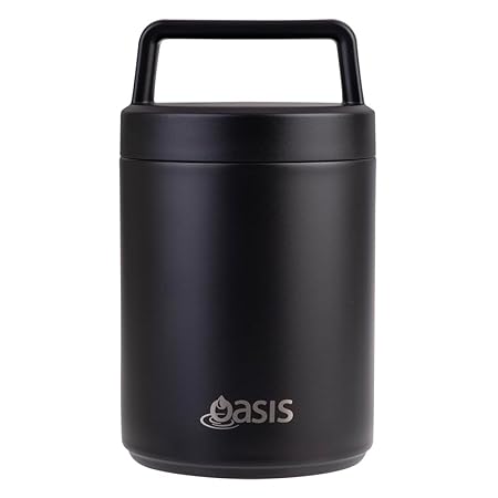 S/S D/WALL INS. FOOD FLASK W/ HANDLE & SPOON 480ML BLACK