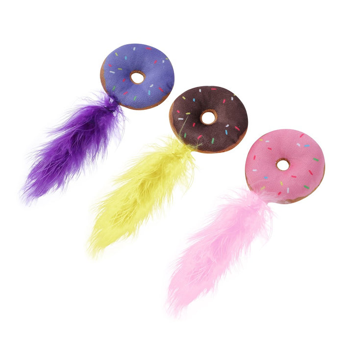 Paws & Claws CARA CAT PLUSH DONUTS 3PK TOY W/ CRINKLE 6X12CM