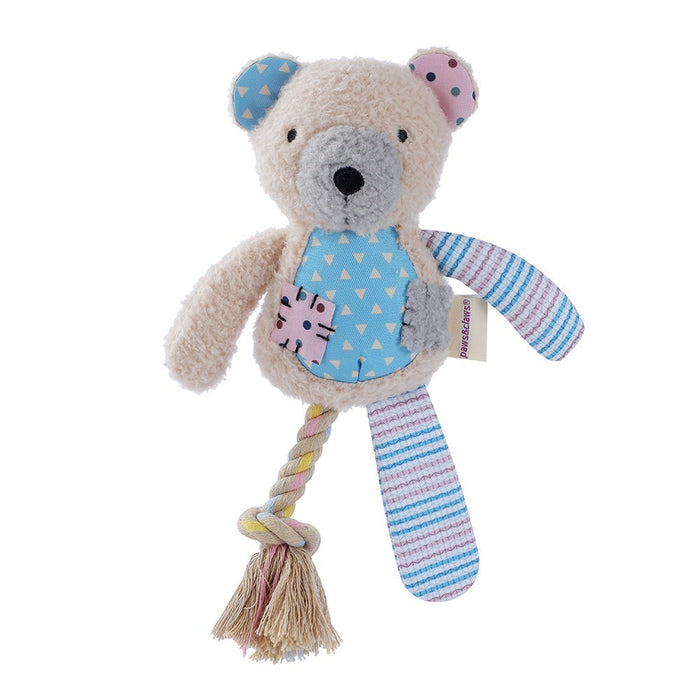 Paws & Claws PATCHY PALS PLUSH BEAR PET TOY W/ ROPE 36X15X7CM