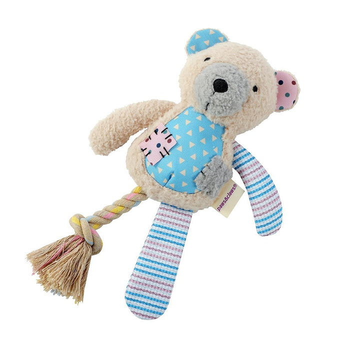 Paws & Claws PATCHY PALS PLUSH BEAR PET TOY W/ ROPE 36X15X7CM