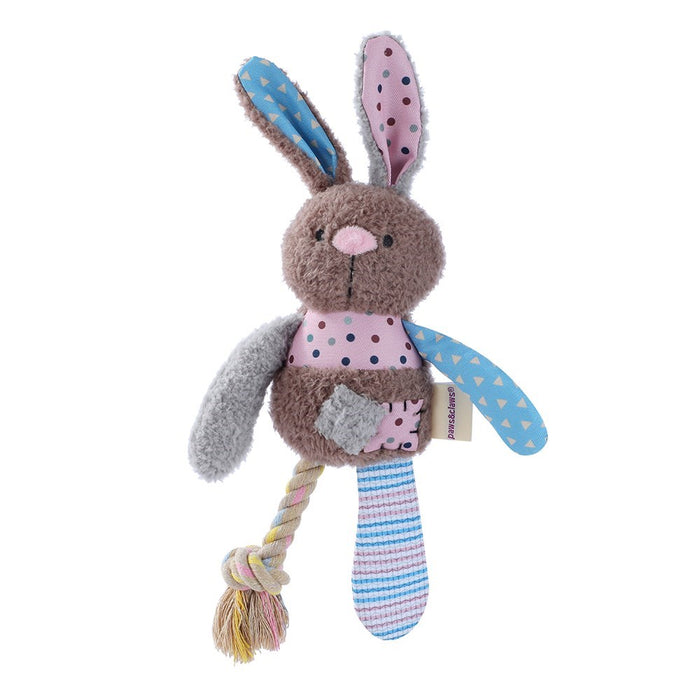 Paws & Claws PATCHY PALS PLUSH RABBIT PET TOY W/ ROPE 32X17X6CM