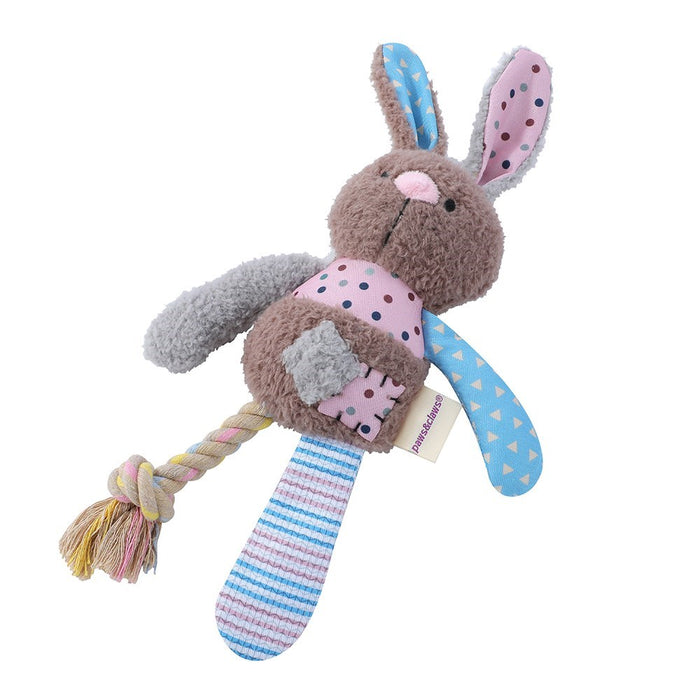 Paws & Claws PATCHY PALS PLUSH RABBIT PET TOY W/ ROPE 32X17X6CM