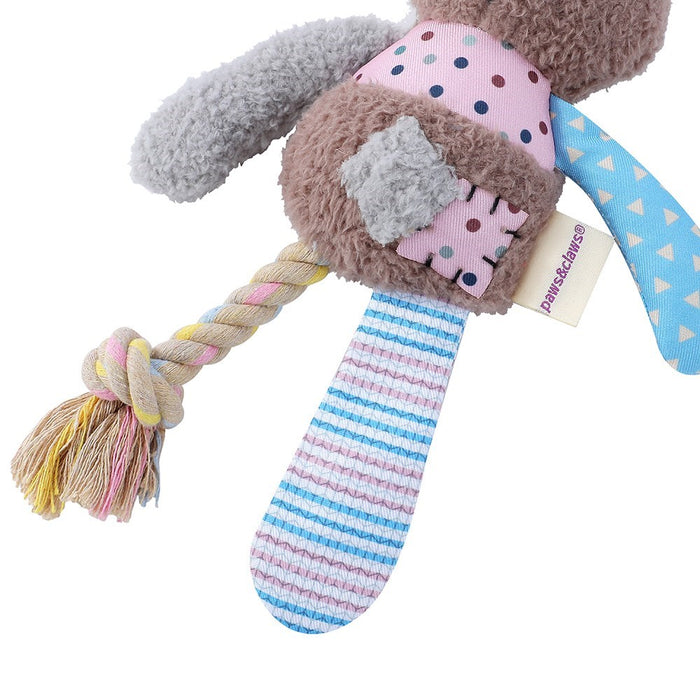 Paws & Claws PATCHY PALS PLUSH RABBIT PET TOY W/ ROPE 32X17X6CM