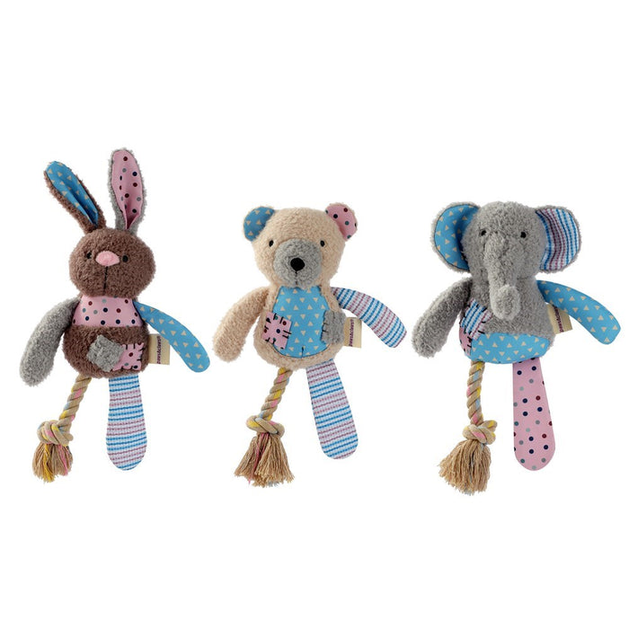 Paws & Claws PATCHY PALS PLUSH RABBIT PET TOY W/ ROPE 32X17X6CM