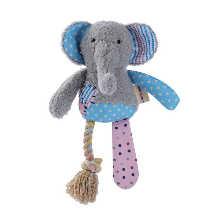 Paws & Claws PATCHY PALS PLUSH ELEPHANT PET TOY W/ ROPE 36X20X8CM