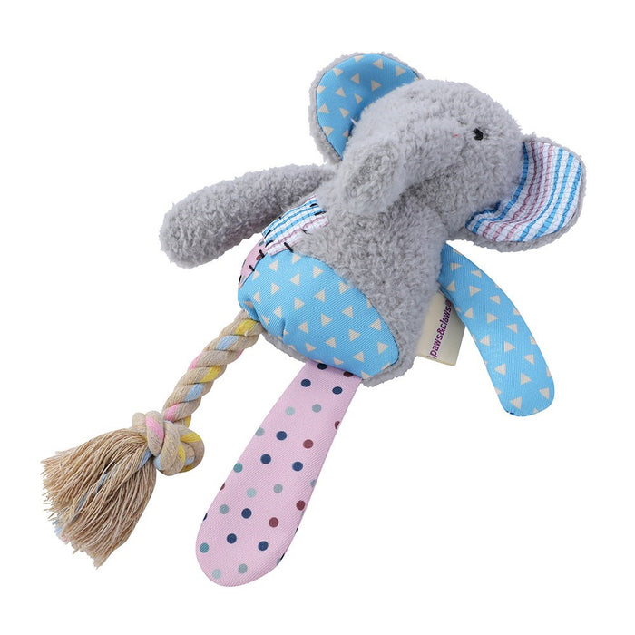 Paws & Claws PATCHY PALS PLUSH ELEPHANT PET TOY W/ ROPE 36X20X8CM