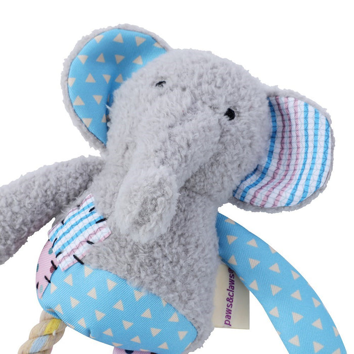 Paws & Claws PATCHY PALS PLUSH ELEPHANT PET TOY W/ ROPE 36X20X8CM