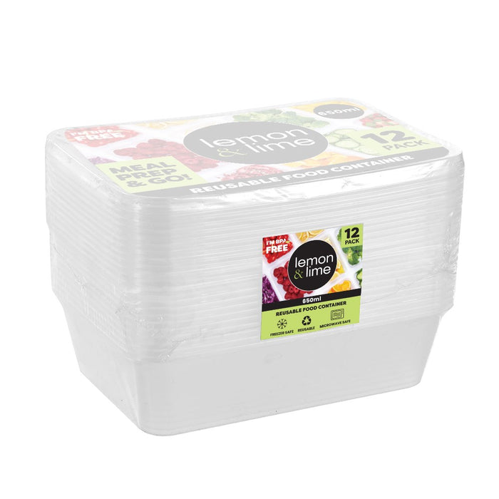 Lemon & Lime REUSABLE FOOD CONTAINER RECT 650ML 12PK