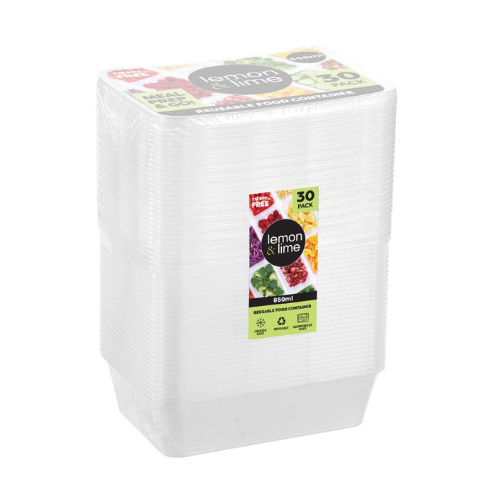 Lemon & Lime REUSABLE FOOD CONTAINER RECT 650ML VALUE 30PK
