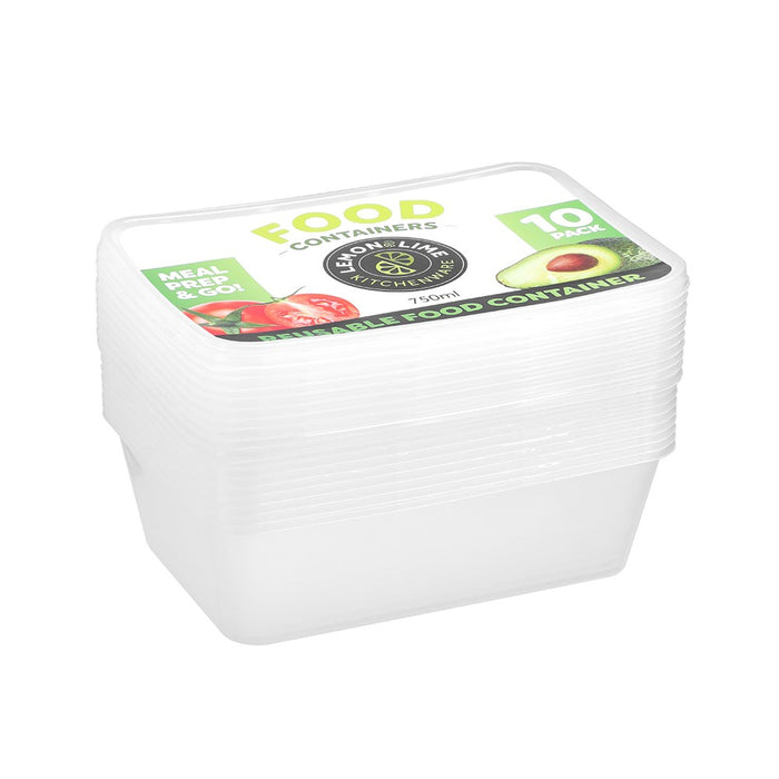 Lemon & Lime REUSABLE FOOD CONTAINER RECT 750ML 10PK