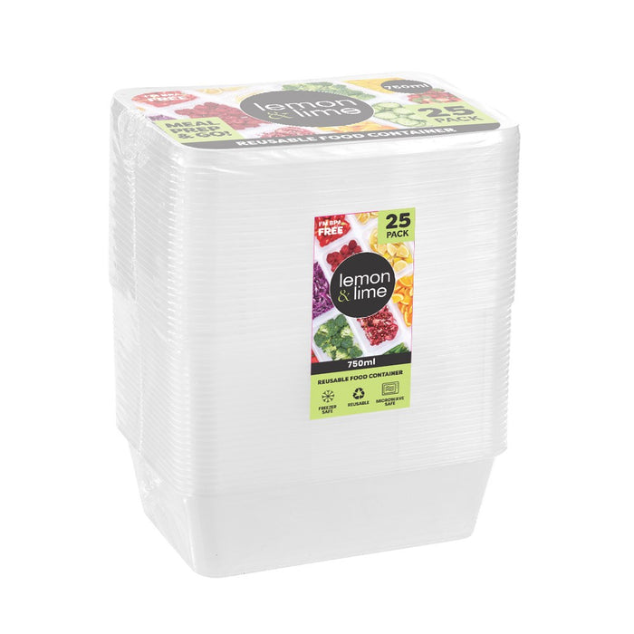 Lemon & Lime REUSABLE FOOD CONTAINER RECT 750ML VALUE 25PK