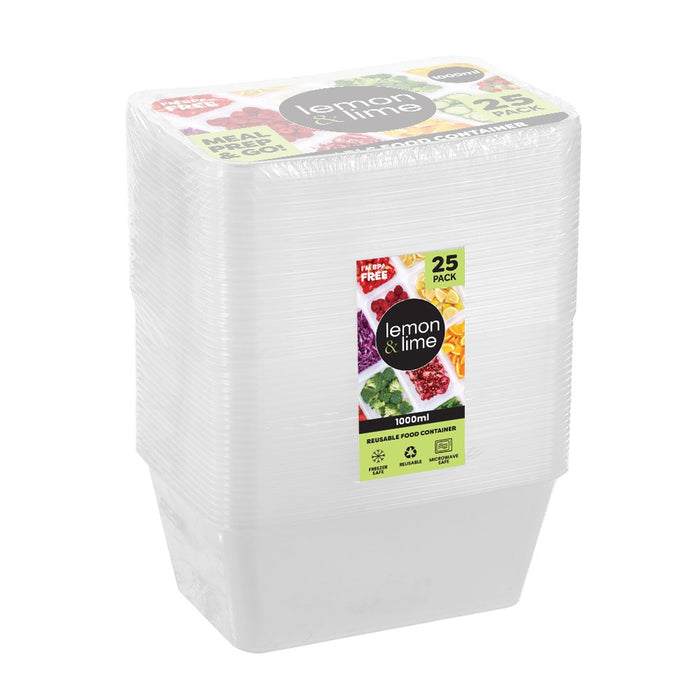 Lemon & Lime REUSABLE FOOD CONTAINER RECT 1L VALUE 25PK