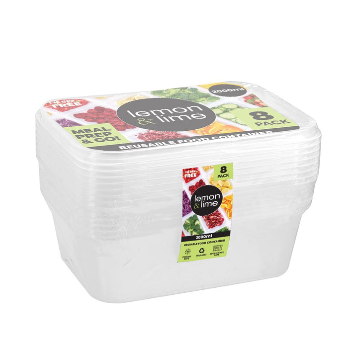 Lemon & Lime REUSABLE FOOD CONTAINER RECT 2L 8PK