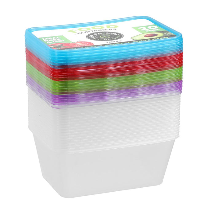 Lemon & Lime REUSABLE FOOD CONTAINER COLOURED LIDS 1L 20PK