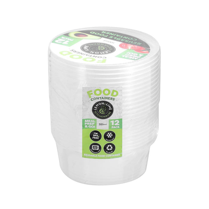 Lemon & Lime REUSABLE FOOD CONTAINER RND 300ML 12PK