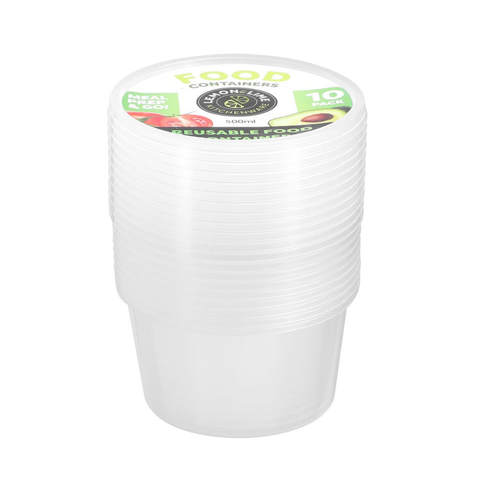 Lemon & Lime REUSABLE FOOD CONTAINER RND 500ML 10PK