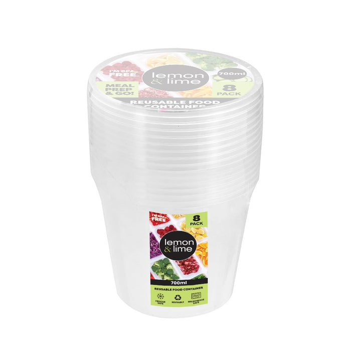 Lemon & Lime REUSABLE FOOD CONTAINER RND 700ML 8PK