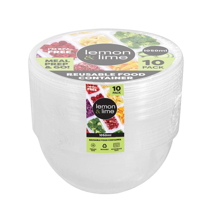 Lemon & Lime REUSABLE FOOD CONTAINER RND 1050ML 10PK