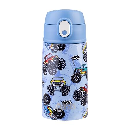 S/S D/WALL INS. KID'S DRINK BOTTLE W/ SIPPER STRAW 400ML MONSTER TRUCKS