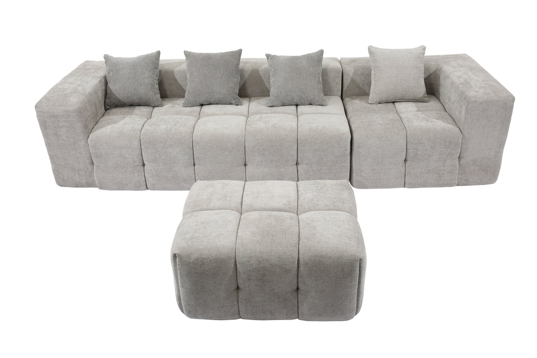 Experience flexible comfort with our modular sofa. Crafted from durable tech fabric, its configurable modules and complementary ottomans effortlessly adapt to any space—from living rooms and conference areas to hotel lounges.