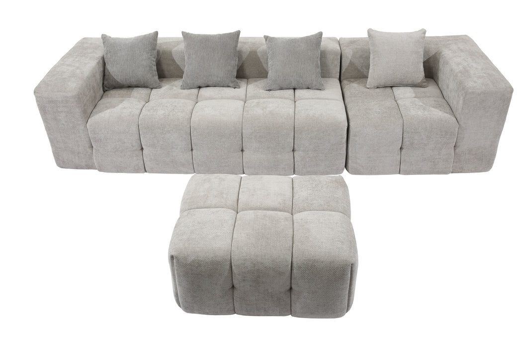 Experience flexible comfort with our modular sofa. Crafted from durable tech fabric, its configurable modules and complementary ottomans effortlessly adapt to any space—from living rooms and conference areas to hotel lounges.