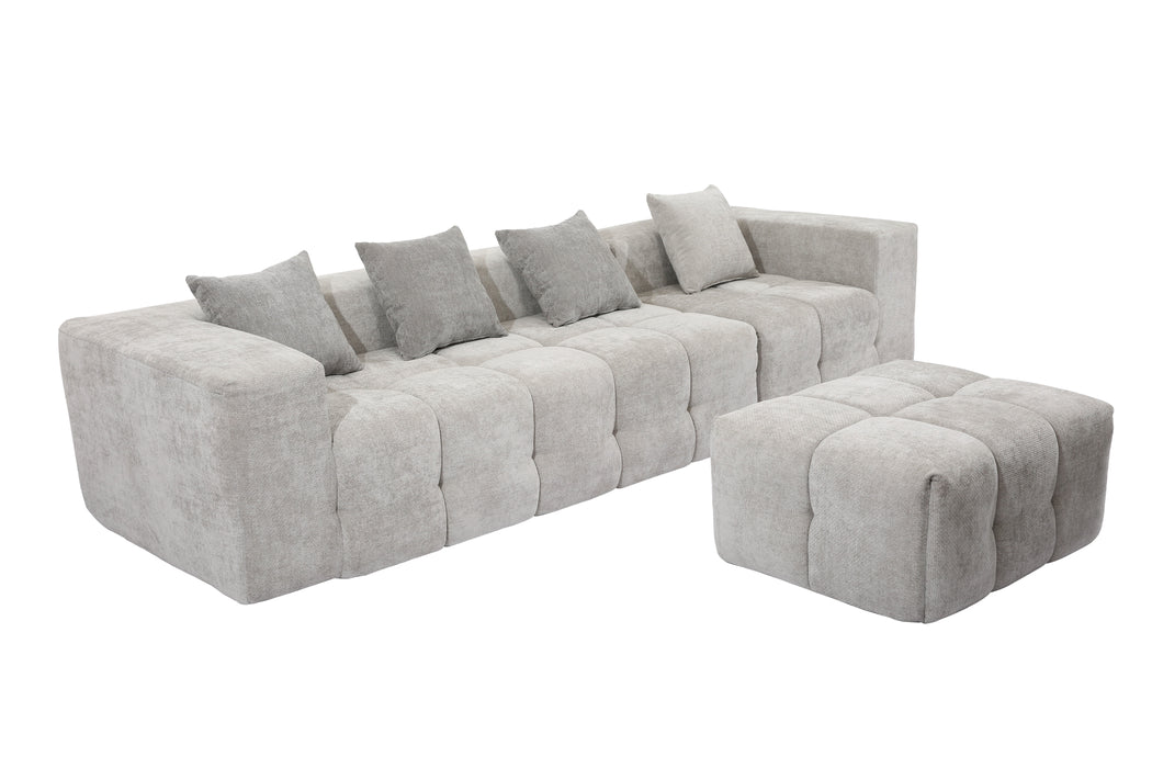 Experience flexible comfort with our modular sofa. Crafted from durable tech fabric, its configurable modules and complementary ottomans effortlessly adapt to any space—from living rooms and conference areas to hotel lounges.