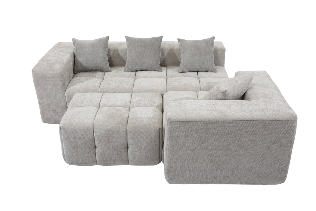 Experience flexible comfort with our modular sofa. Crafted from durable tech fabric, its configurable modules and complementary ottomans effortlessly adapt to any space—from living rooms and conference areas to hotel lounges.