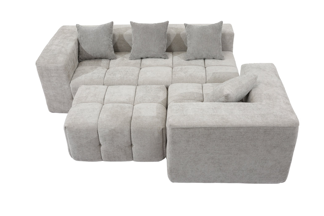 Experience flexible comfort with our modular sofa. Crafted from durable tech fabric, its configurable modules and complementary ottomans effortlessly adapt to any space—from living rooms and conference areas to hotel lounges.