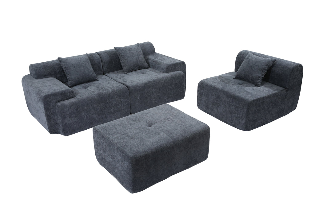 Modular Chenille Sofa with Blocks - Plush Fabric Sections for Freeform Arrangement
