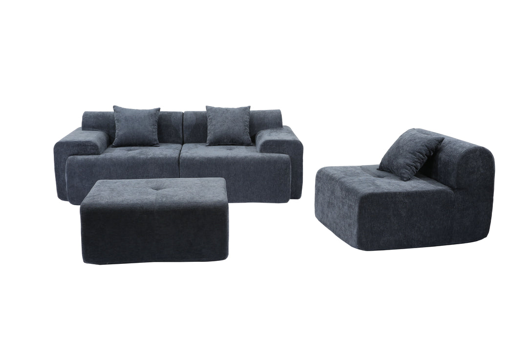 Modular Chenille Sofa with Blocks - Plush Fabric Sections for Freeform Arrangement