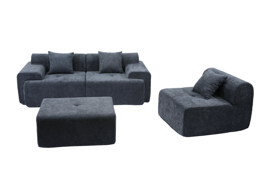 Modular Chenille Sofa with Blocks - Plush Fabric Sections for Freeform Arrangement