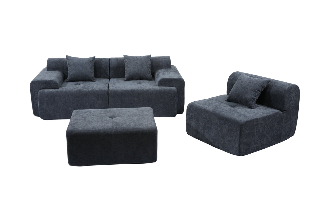 Modular Chenille Sofa with Blocks - Plush Fabric Sections for Freeform Arrangement