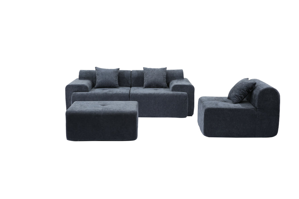 Modular Chenille Sofa with Blocks - Plush Fabric Sections for Freeform Arrangement