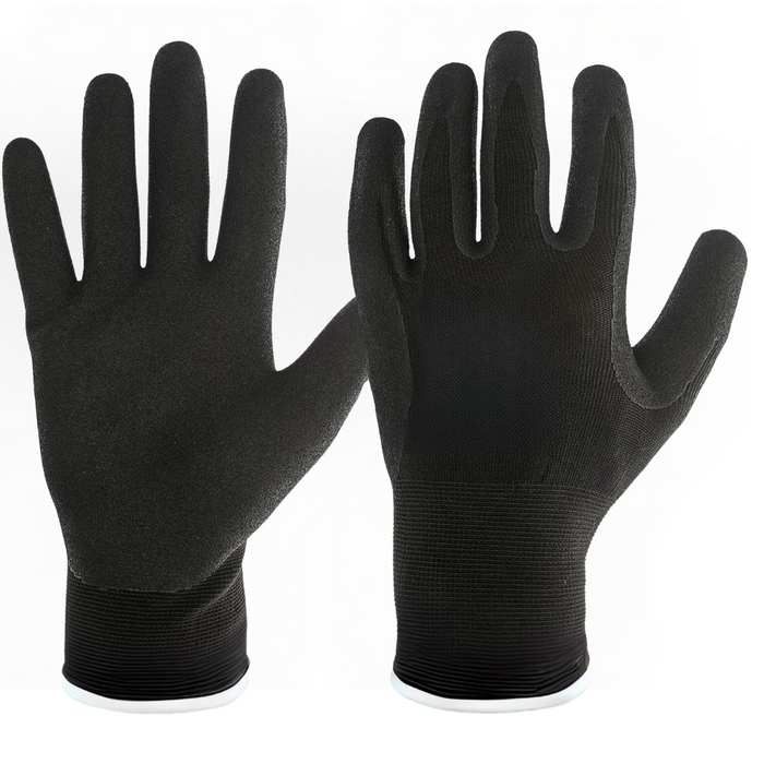13 Gauge Nitrile Gloves Sand Dip Size 10 XL Black Grip - 24 Pairs Set
