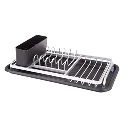 ALUM. COMPACT DISH RACK W/DRAINING BOARD 43 X 23.5 X 12CM