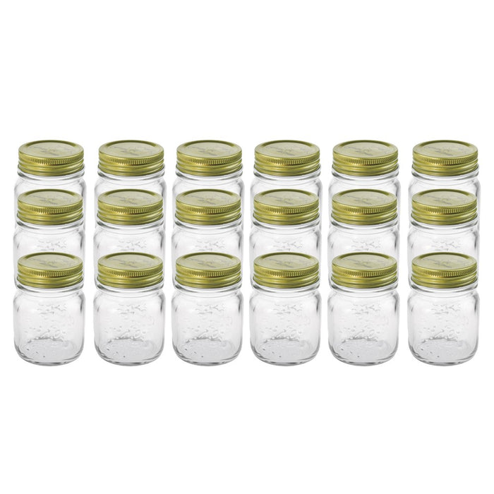 Lemon & Lime ROMA GLASS CONSERVE JARS 18PK TRAY 200ML GOLD LIDS 6X6X8CM
