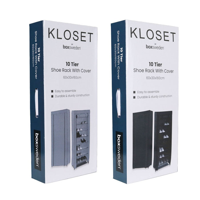 Boxsweden Kloset 10 Tier Shoe Rack With Cover 60X30X160Cm