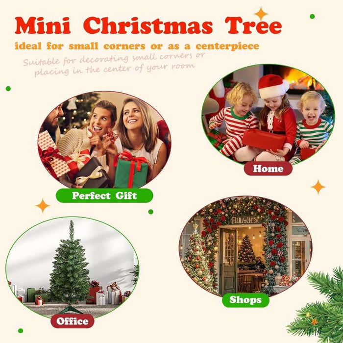 JPM Mini 3FT Artificial Christmas Tree for Tabletop, 50 LED Lights, 164 Branch Tips, Foldable Metal Base & Easy Assembly, Holiday Decor for Home, Office, Apartment