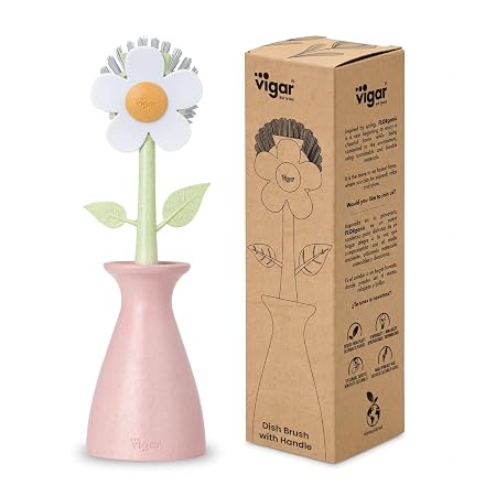Florganic Pink Dish Brush With Vase