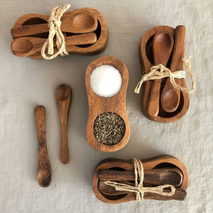 2 set Acacia Condiment Set w Spoons